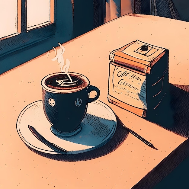 一杯のコーヒー手描き