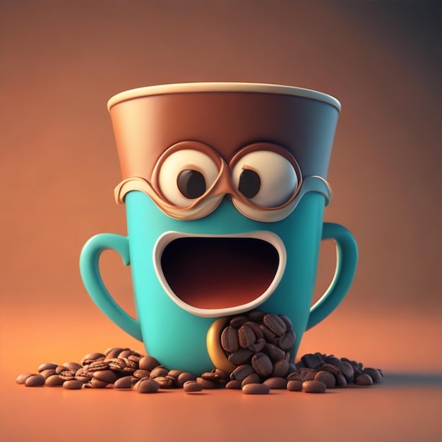 cup of coffee happy comic character illustration