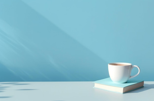 Photo a cup of coffee is sitting atop a blue book on a saucer