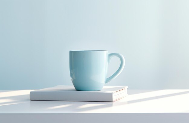 a cup of coffee is sitting atop a blue book on a saucer