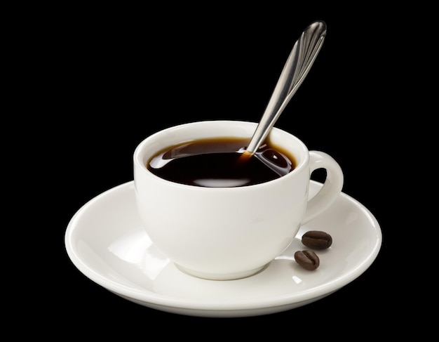 Photo cup of coffee isolated on black