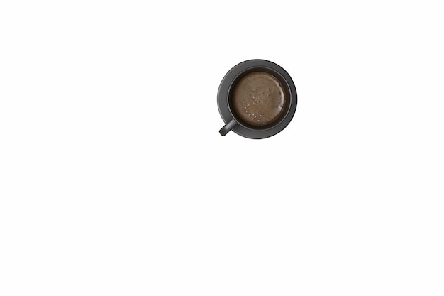 A cup of coffee Isolated white background Top view Banner Copy space of your textxD