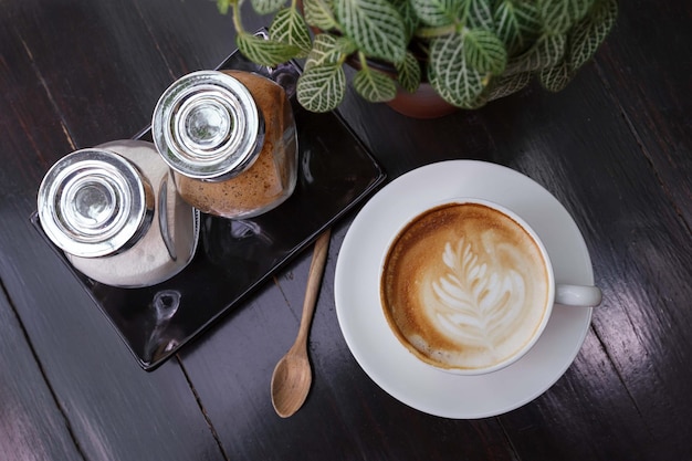 一杯のコーヒー ラテ トップ ビュー