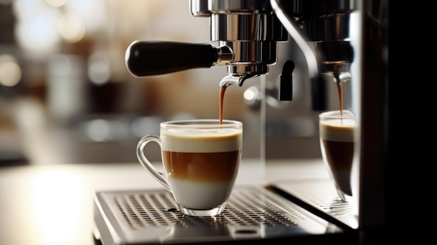 Tazza sotto una macchina da caffè che cattura il flusso di caffè