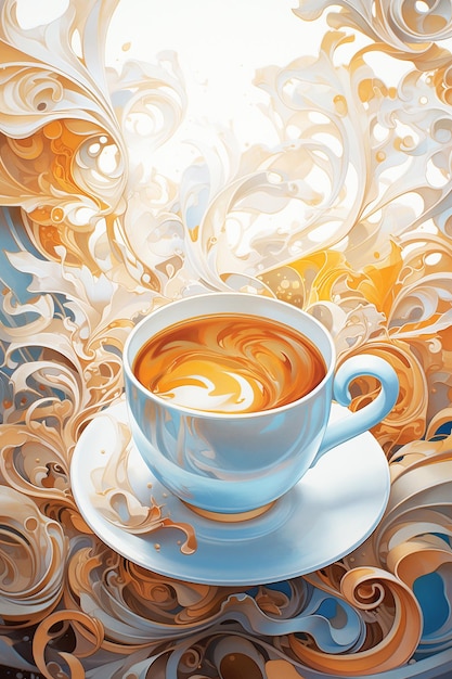 Cup of coffee on natural pattern background