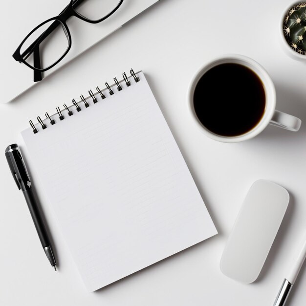 cup of coffee and notebook on the table for minimalist photo branding