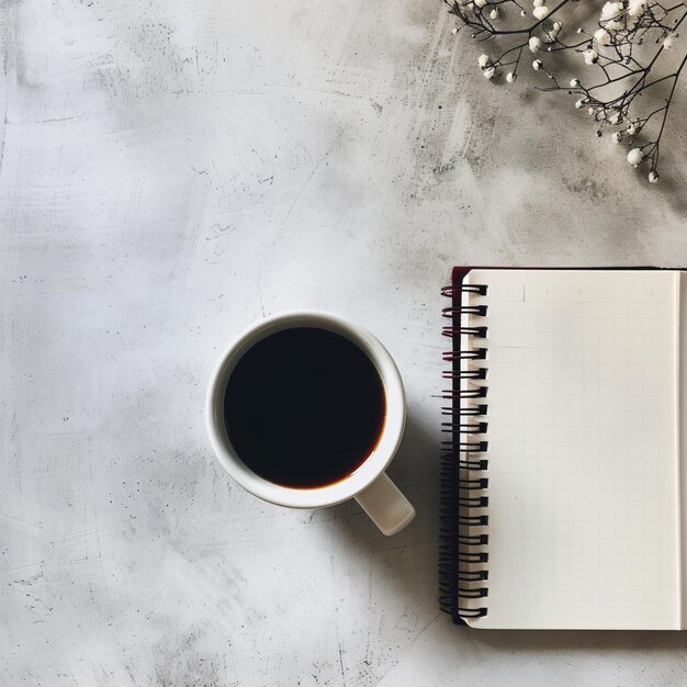 cup of coffee and notebook on the table for minimalist photo branding