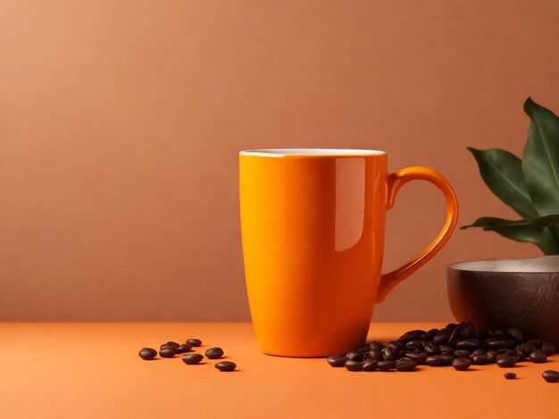오렌지색 바탕에 커피 한 잔 최소한의 정체물 생성 AI