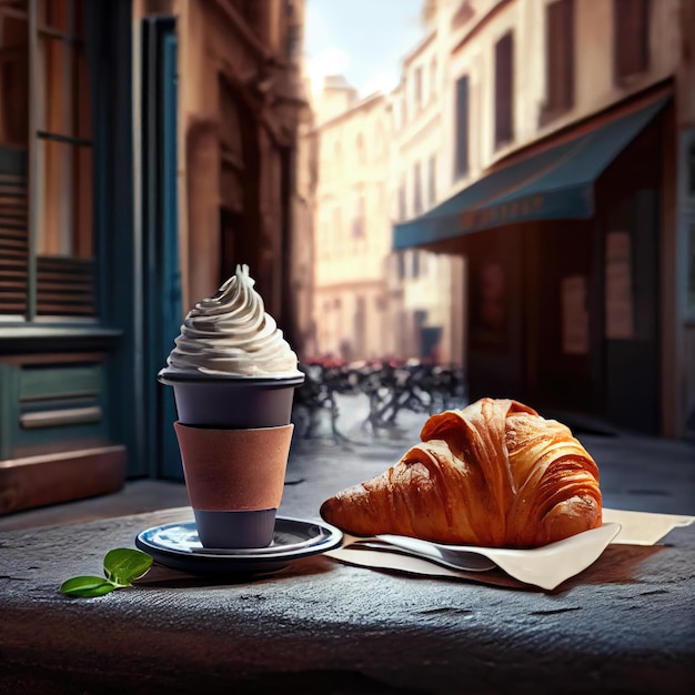 A cup of coffee overlooking the Italian street Generative AI