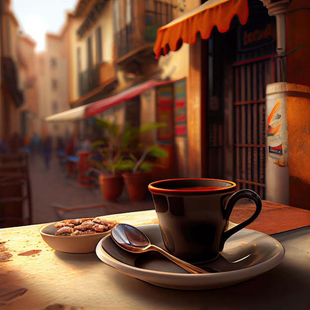 A cup of coffee overlooking the Italian street Generative AI