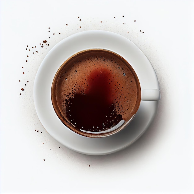 A cup of coffee on plate with white background