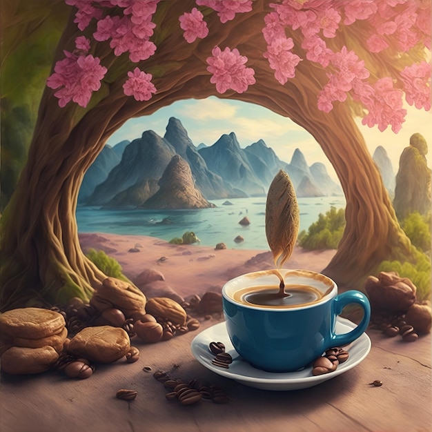 cup of coffee quiet place in nature