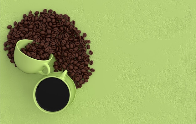 Foto tazza di caffè e chicchi di caffè realistici