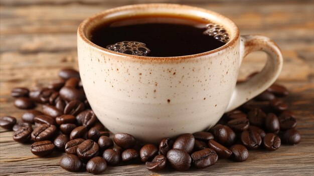 Cup of Coffee Resting on a Heap of Coffee Beans