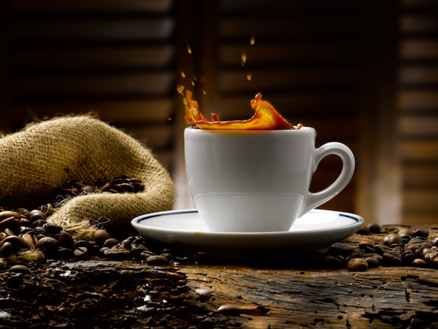 cup of coffee in a rustic setting