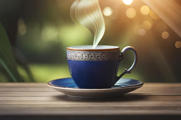 a cup of coffee on a saucer with the words " free " on the side.