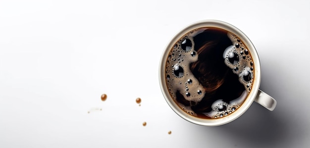 a cup of coffee shows a bubble isolated on white copy space