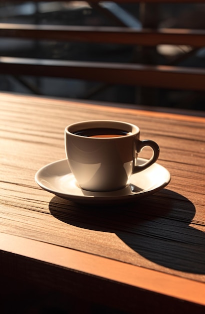 a cup of coffee sitting on a table