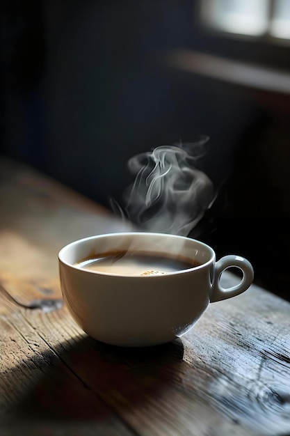 Photo a cup of coffee sitting on top of a wooden table