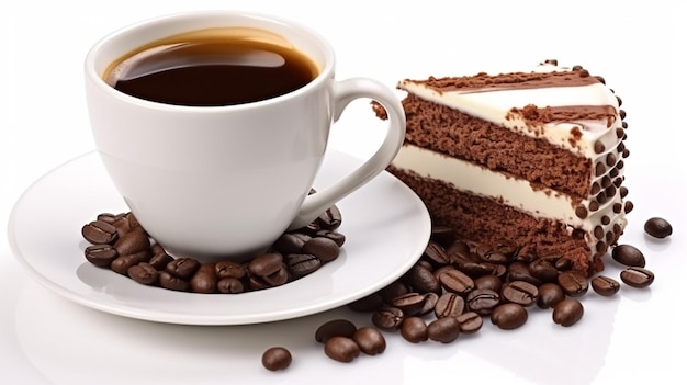 A cup of coffee and a slice of cake