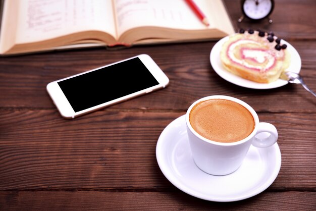 Cup of coffee, smartphone 