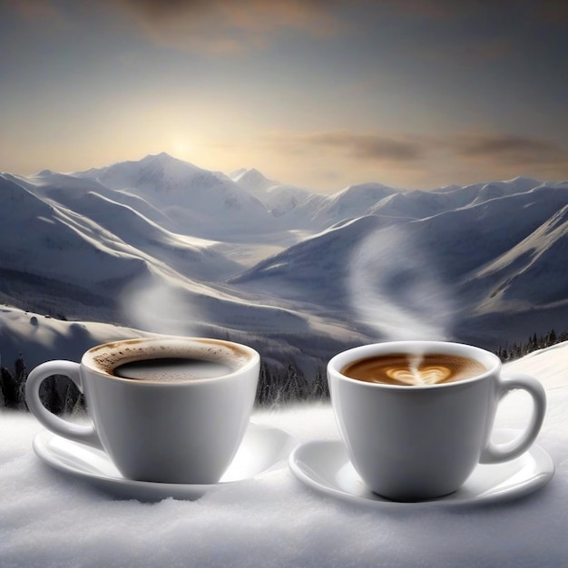 a cup of coffee in the snow