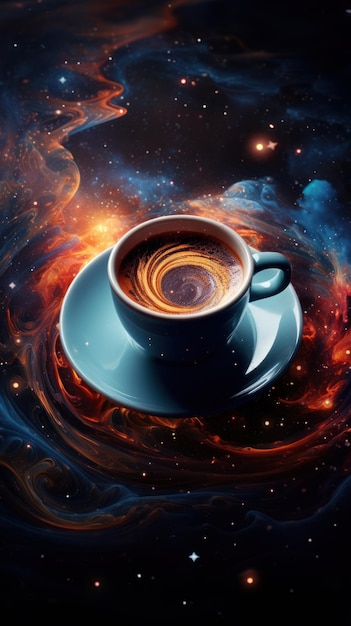 Photo a cup of coffee in space