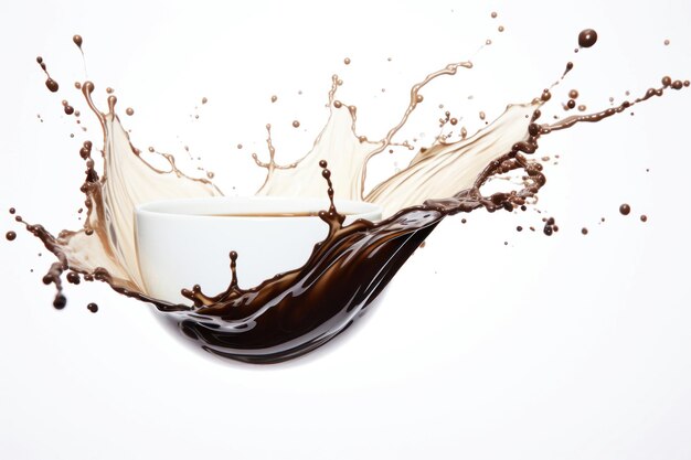 A cup of coffee splashing out of it