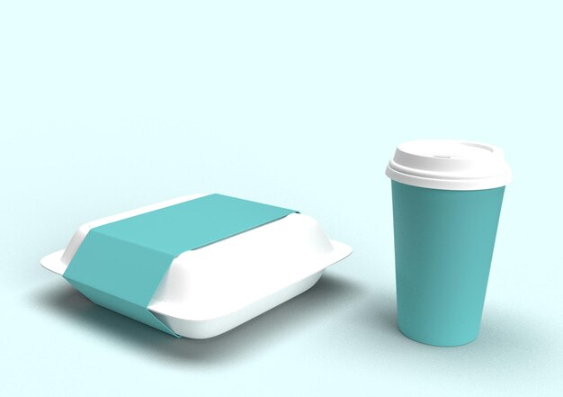 A cup of coffee and a styrofoam container with a lid that says'coffee'on it