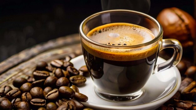 cup of coffee surrounded by coffee beans mexican coffee