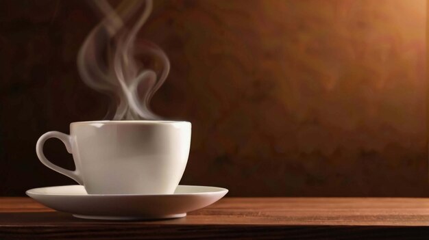 Photo cup of coffee on table on brown background