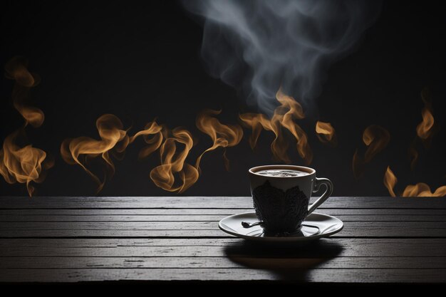 Cup of coffee on the table in the cafe close up