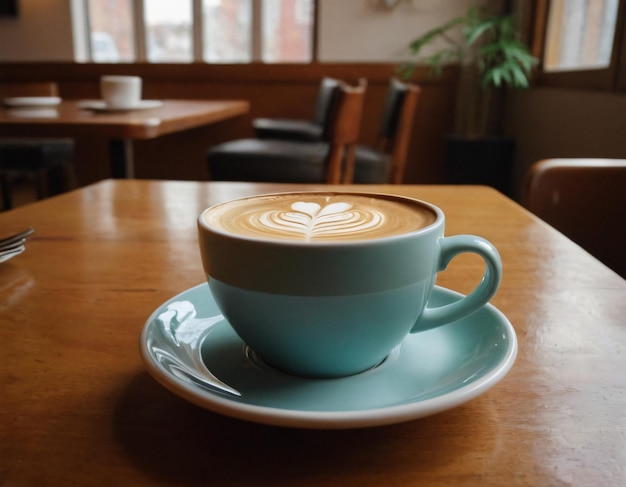 a cup of coffee in the table at cafe