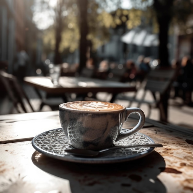 Foto tazza di caffè sul tavolo di un caffè all'aperto