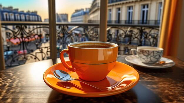 Paris Generative ai의 테이블에 커피 한 잔
