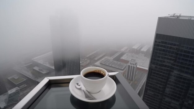 Foto una tazza di caffè su un tavolo con una tazza di caffè.