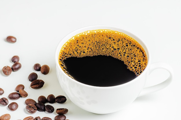 A cup of coffee on white background