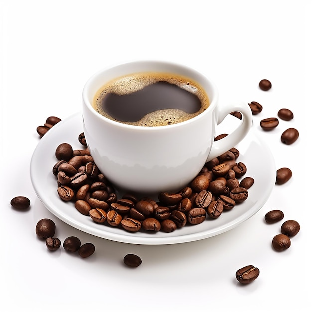 A cup of coffee on white background