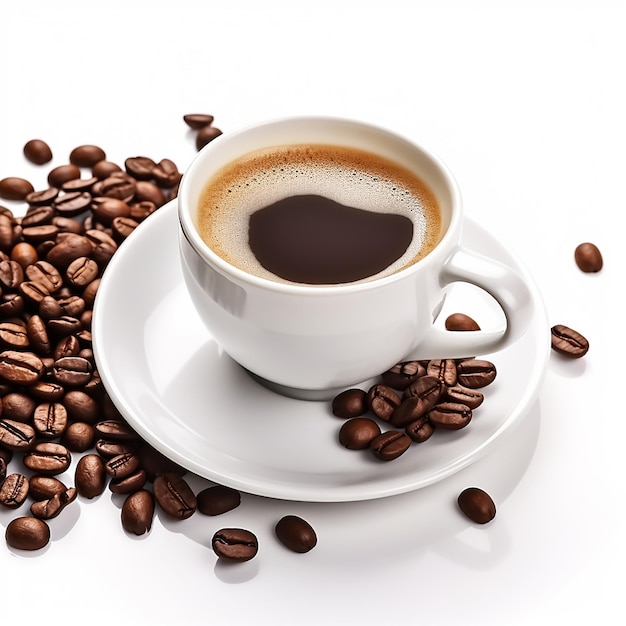 A cup of coffee on white background