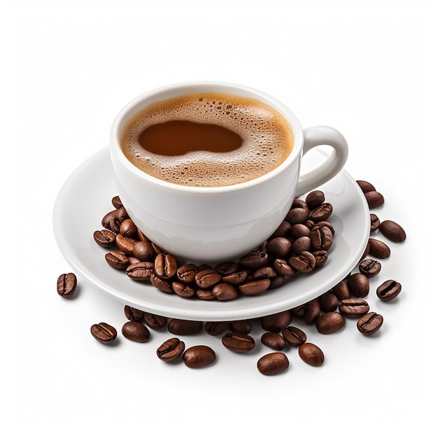 A cup of coffee on white background