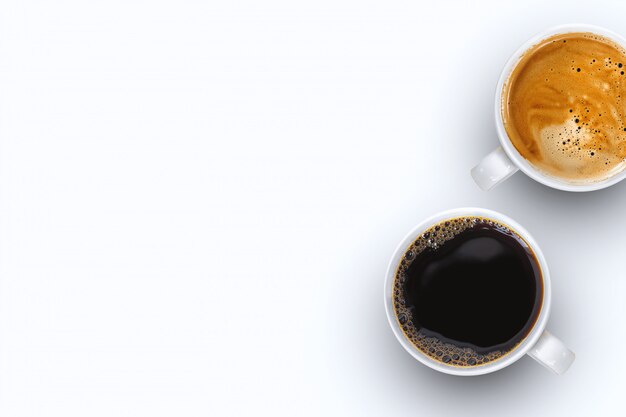 Cup of coffee on white table