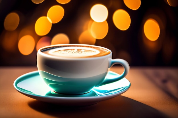 A cup of coffee with a blurred background