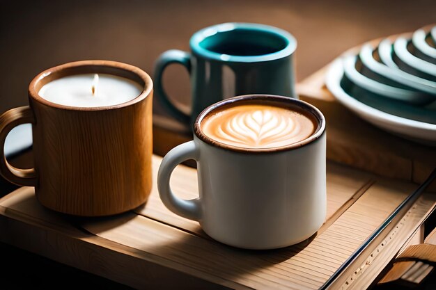 Photo a cup of coffee with a candle on the top.