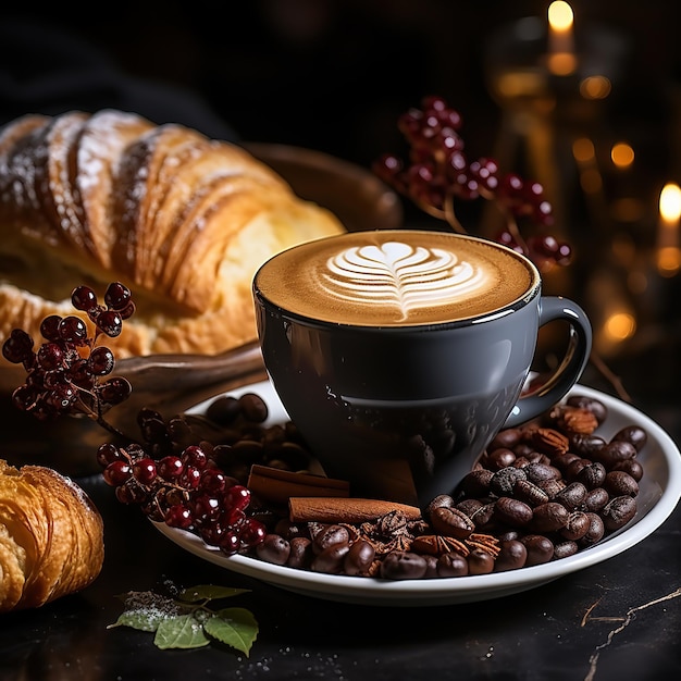 a cup of coffee with the cappuccino on the plate