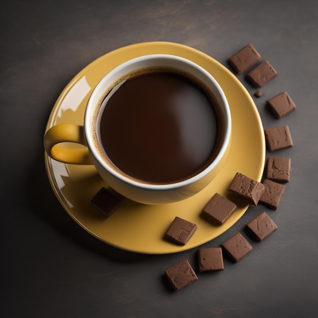 Cup of coffee with chocolate bars