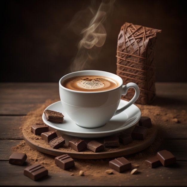 Cup of coffee with chocolate bars