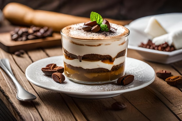 a cup of coffee with a chocolate mousse on it