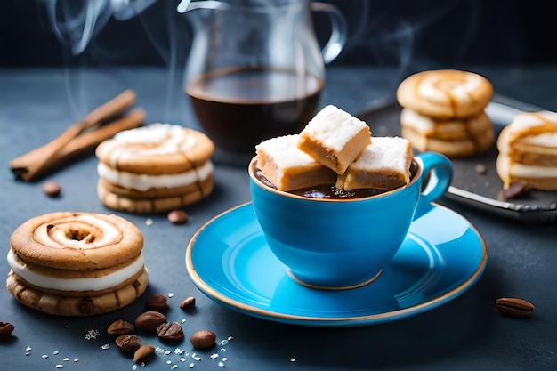 a cup of coffee with cinnamon sticks and cinnamon sticks.