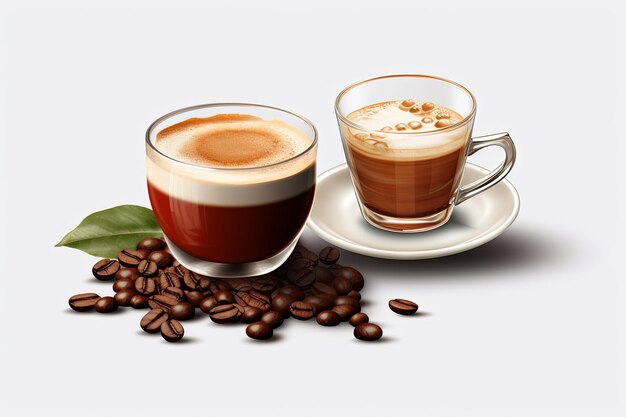 Cup of coffee with coffee beans closeup dark background