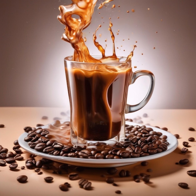 чашка кофе с кофейными зернами и чашка кофе